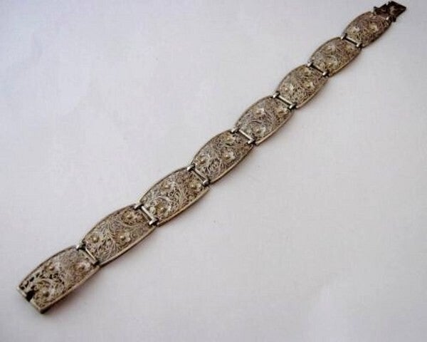 Vintage filigrain armband 835 zilver met bloemetjes 40s-50s (6644-264)