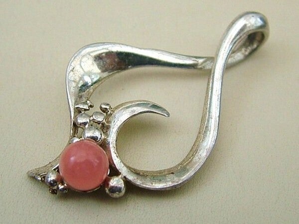 Vintage Modernistische zilveren hanger met Rhodochrosiet (6646-563)