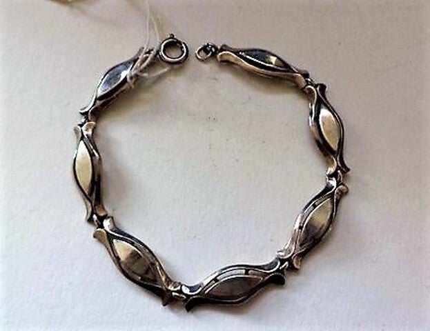 Exclusieve Vintage zilveren schakelarmband met organische bladmotieven (6652-276)