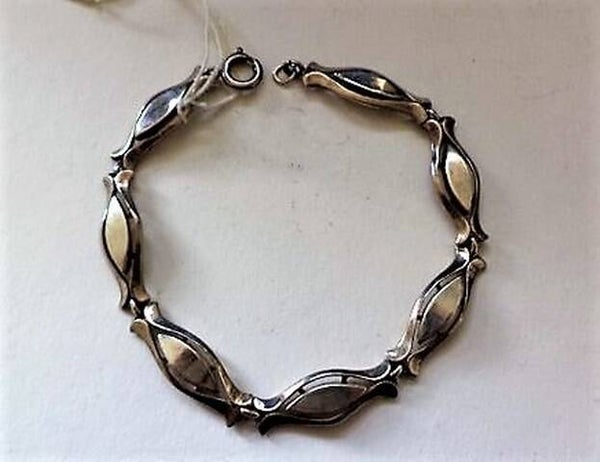 Exclusieve Vintage zilveren schakelarmband met organische bladmotieven (6652-276)