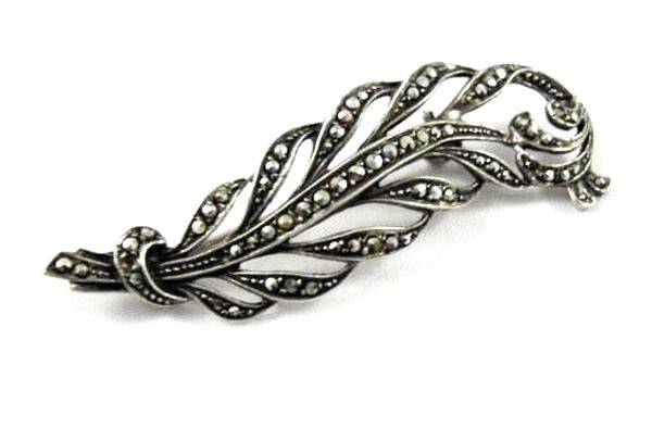 Elegante broche blad met markasieten 835 zilver meesterteken (6658-2140)