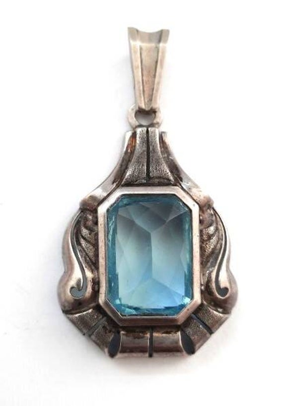 Antiek zilveren hanger met lichtblauw spinel D.P.R. 835 (6660-456)