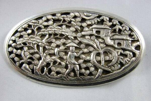 Hanh - Schitterende antieke Vietnamese broche landschap (6680-2170)