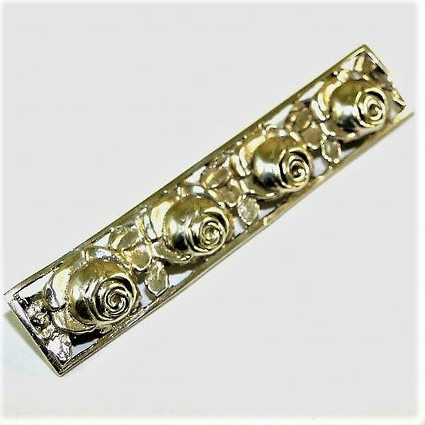 Prachtige Antieke Duitse Rozenbroche 835. Verguld (6764-2350)