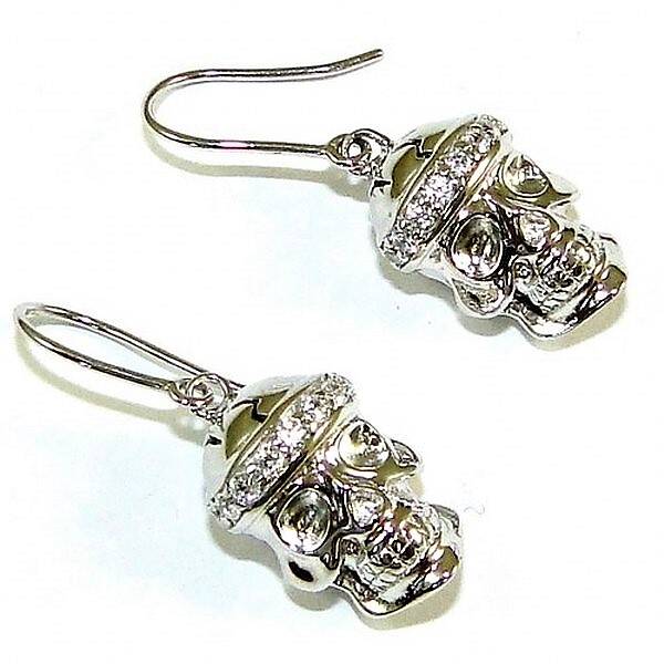 Oorbellen, doodskop, skull, 925 zilver, zirkonia (6764-790)