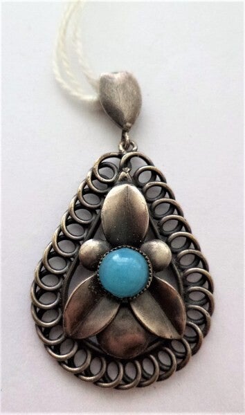 Vintage Navajo Stijl hanger, zilveren bloem met turkoois (6791-542)