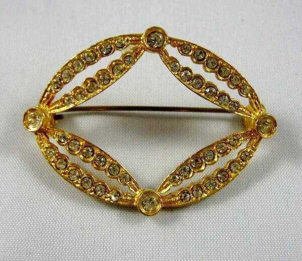 Prachtige vintage Rhinestone Bohemia broche 24k verguld – Jablonec (6826-2496)