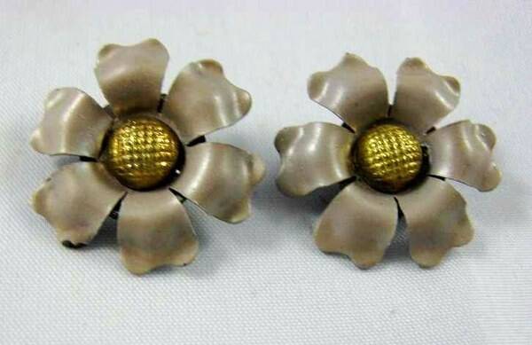 Vintage Bloem oorclips Rhinestone Bohemia Jablonec goud hartje Uniek! (6826-827)