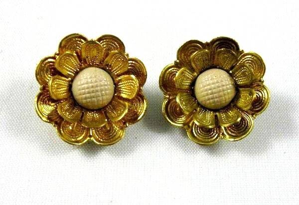 Vintage Bloem oorclips Rhinestone Bohemia Jablonec off-white hartje Uniek! (6826-828)
