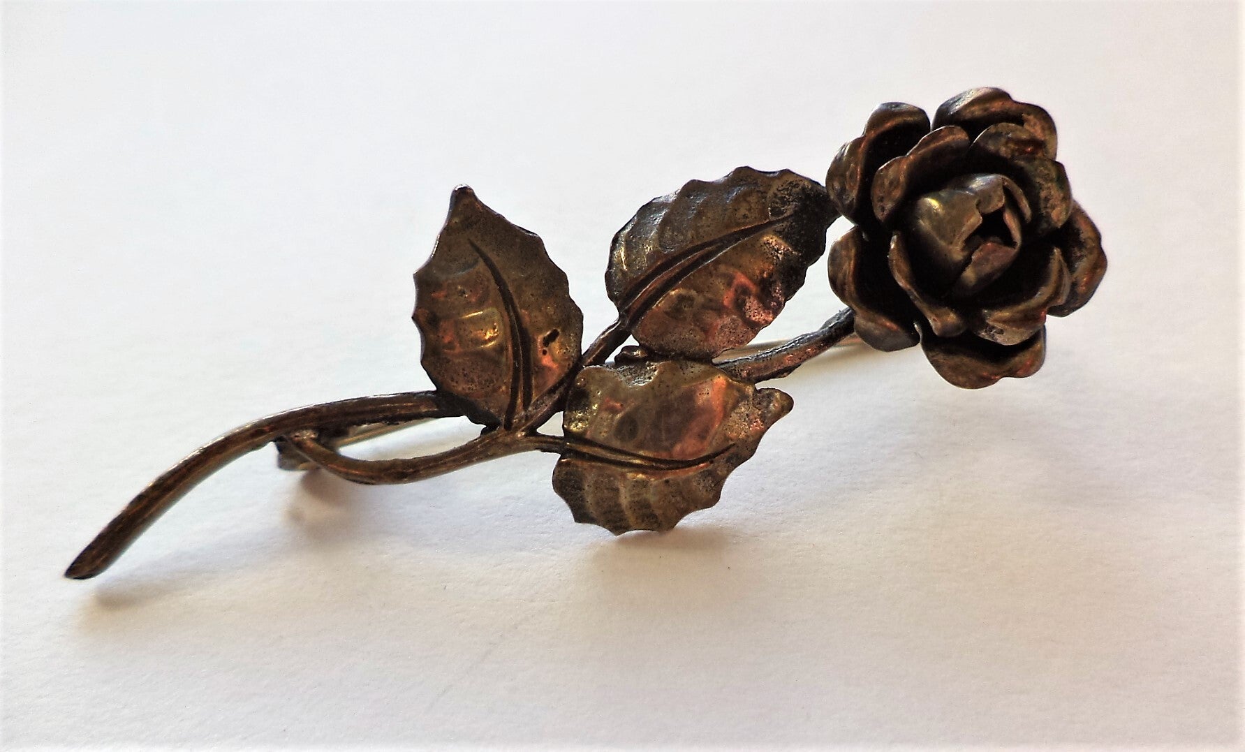 Prachtige vintage zilveren broche met roos (6871-2602)