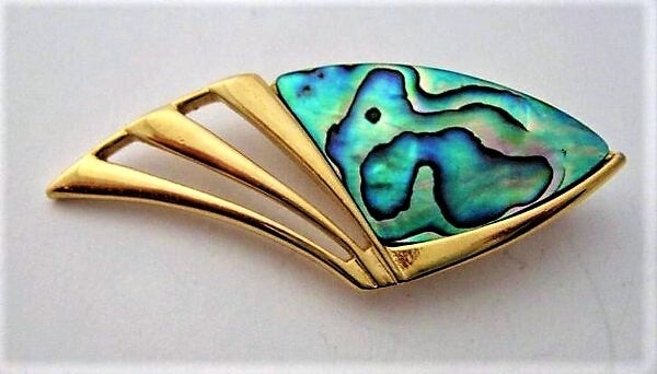 Luxe Ariki Paua Schelp broche, 22k verguld – New Zealand (6877-2590)