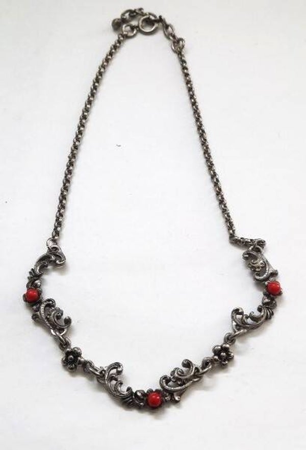Prachtige art nouveau jasseronketting met rode steentjes WR (6917)