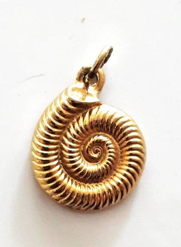 Vintage goudkleurige hanger Ammoniet Schelp Nautilus (6917-137)