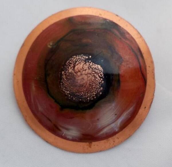 Prachtige vintage koperen broche met Artistiek emaille (6917-2)