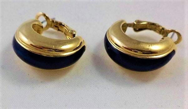 Vintage NAPIER Clip-on Oorbellen – Donkerblauw & Goud. Nieuw (6917-276)