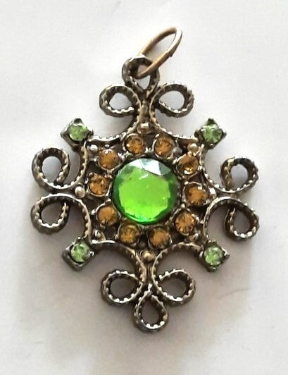 Vintage Stijl hanger met Groene & Amber strass (6917-726)