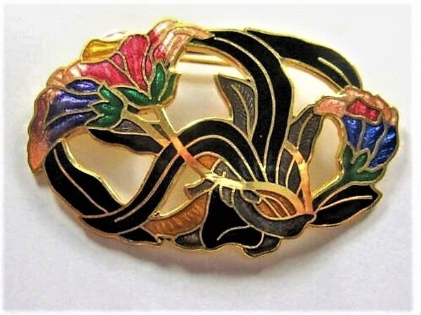 Prachtige grote broche cloisonné emaille zwaar verguld (6938-2772