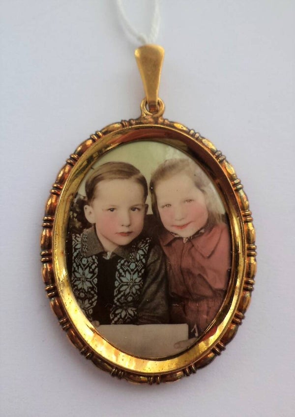 Antieke Jugendstil fotohanger / medaillon, verguld (6962-574)