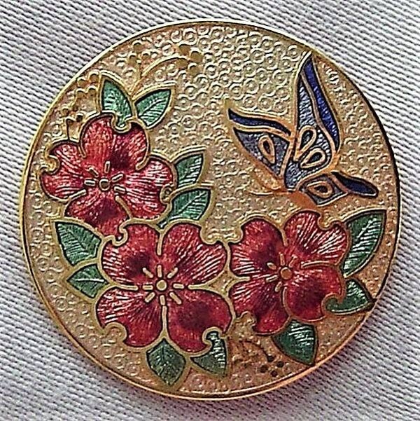 FISH cloisonné broche bloemen met vlinder (6992-2912)