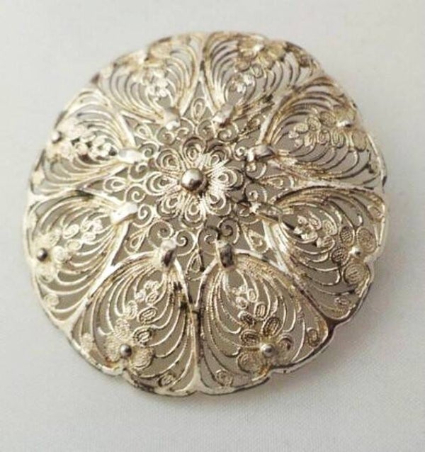 Prachtige vintage zilveren filigrain broche 835 (6999-2924)