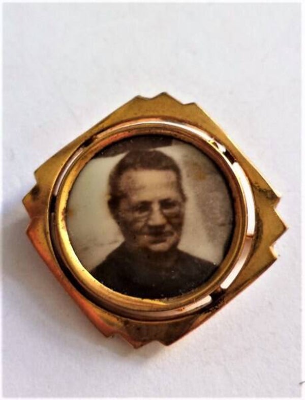 Antieke goud doublé fotobroche Medaillon, Geometrisch Design (7131-608)