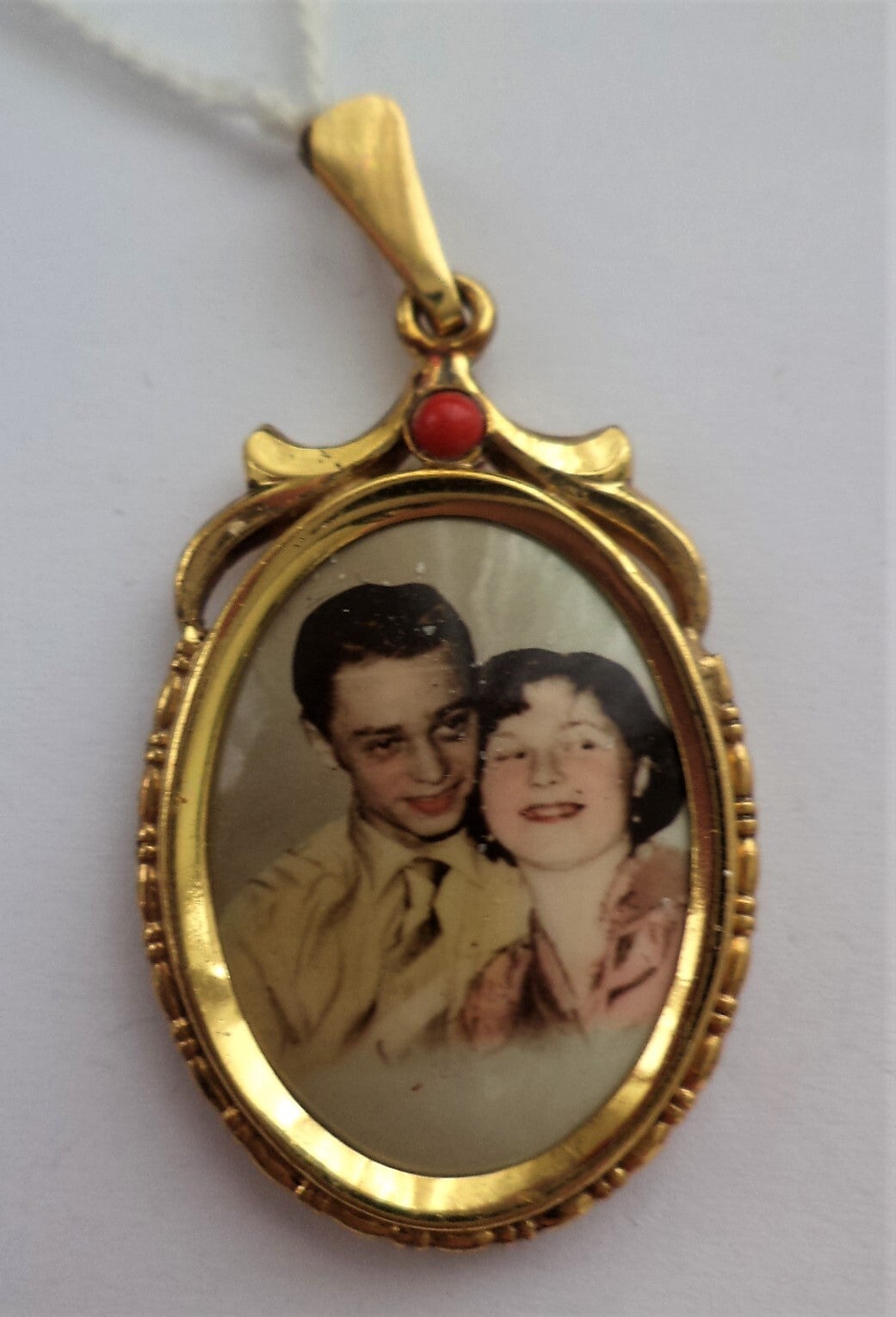 Antieke Jugendstil Doublé fotohanger met koraal (611-4)