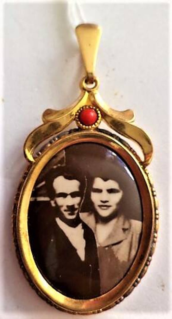 Antieke Art Deco fotohanger / medaillon, verguld (7131-612)