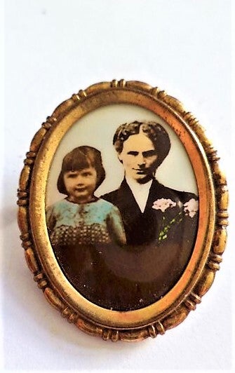 Prachtig antiek gouddoublé foto-medaillon broche (7131-614)