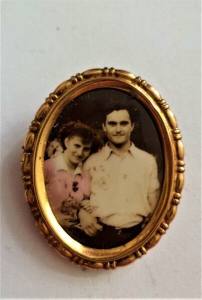 Prachtig antiek gouddoublé foto-medaillon broche (7131-615)