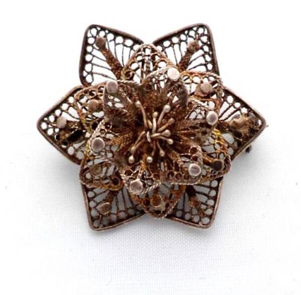 Antiek zilveren filigrain broche bloem (7140-3139)