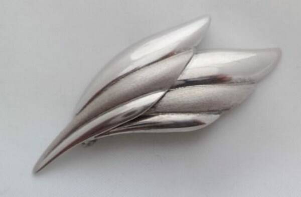 Teka – Vintage Modernistische Zilveren Bladbroche Theodor Klotz, Pforzheim (7148-3154)