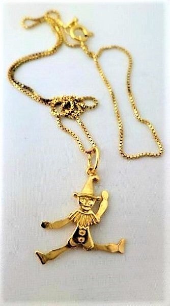 Beweeglijke harlekijn, verguld 925 zilver hanger + ketting (7170-603)