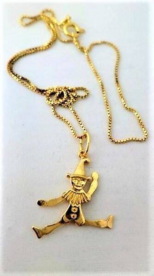 Beweeglijke harlekijn, verguld 925 zilver hanger + ketting (7170-603)