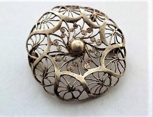 Prachtige antieke zilveren filigrain broche – 835 Gustav Hauber (7181-3536)