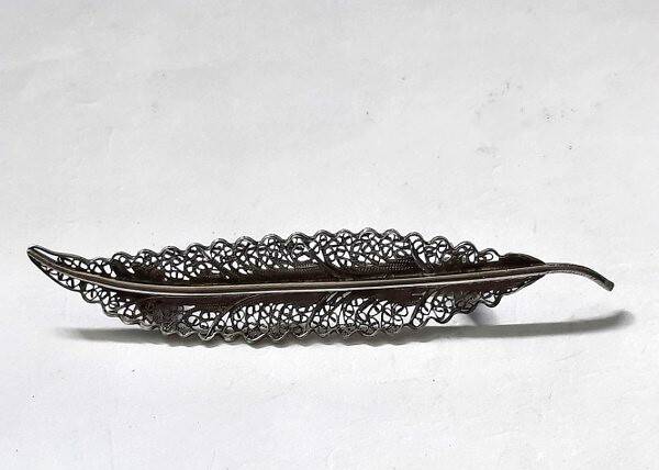Vintage Zilveren Filigrain Broche Blad, Veer 835 (7196-3037)