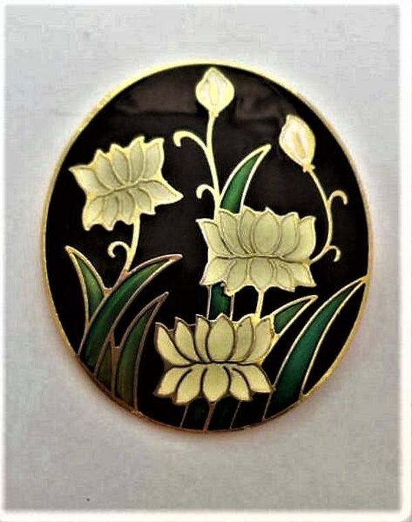 Sea Gems Zeldzame vintage broche Witte Cyclamen cloisonné emaille (7217-3352)