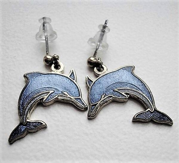 Zeldzame Fish Enamels Dolfijn oorbellen, 22 kt verguld (7218-881)