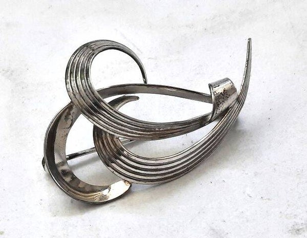 Prachtige Modernistische vintage zilveren broche (7237-3293)