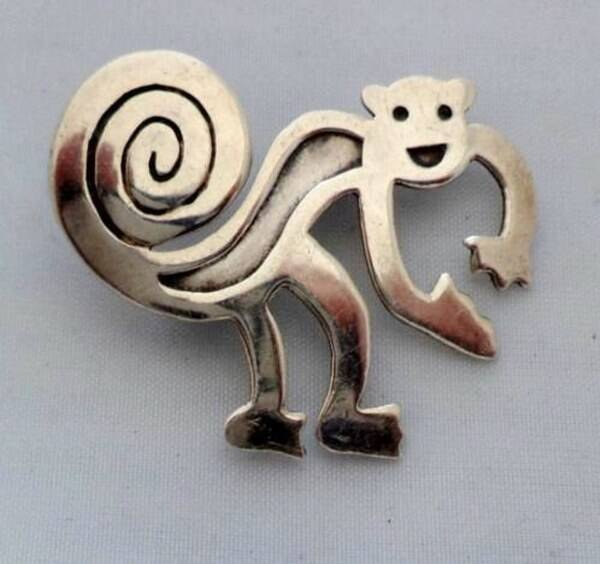 Vintage zilveren Nazca Aap broche - 925 Peru (7240-3347)