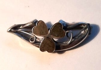 Antieke Keltische zilveren Klaver broche Groen Agaat (7243-3354)