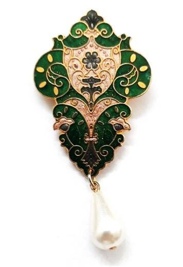 Fish - Broche in Art Nouveau Stijl, cloisonné & Parel (7245-3368)