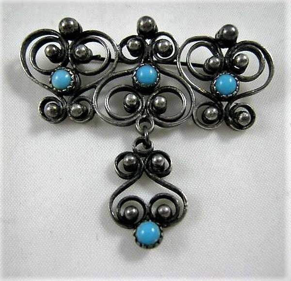 Antieke zilveren broche met Turkoois – Jugendstil / Victoriaans (7247-3797)