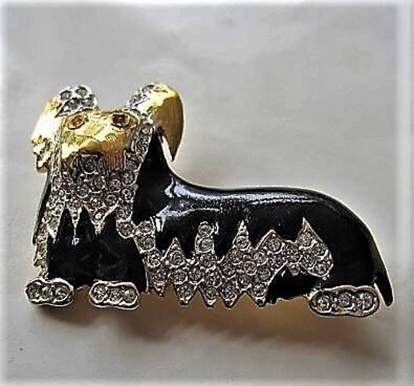 Prachtige D'Orlan broche, hond, Scottie, Westie - 22kt Verguld (7253-3525)