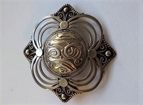 Antieke Perzische zilveren broche - Handgegraveerd (7261-3669)