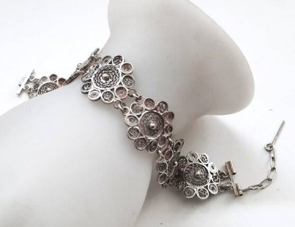 Zilveren filigrain armband met schakels in de vorm van bloemen (7261-493)