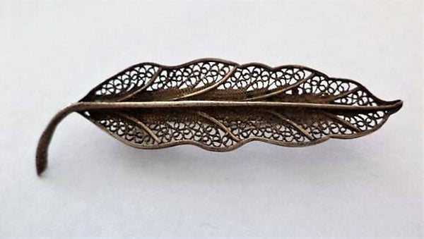 Mooie filigrain zilveren blad broche (7266-3634)