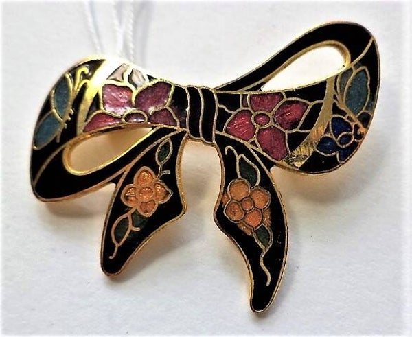 Mooie broche cloisonne emaille strik bloemen, vlinders (7269-3531)
