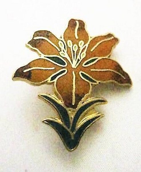 Prachtige vintage cloisonné broche - Lelie (7282-3617)