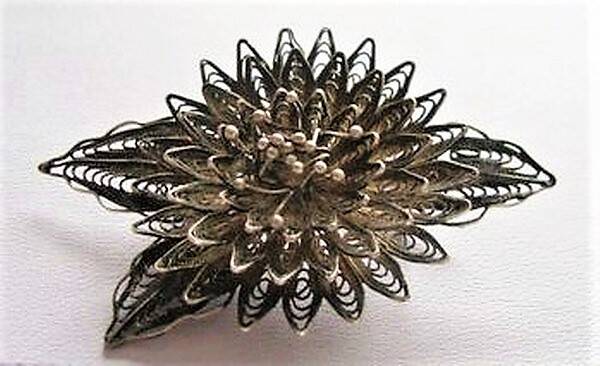 Grote antieke filigrain broche, Bloem (7295-3730)
