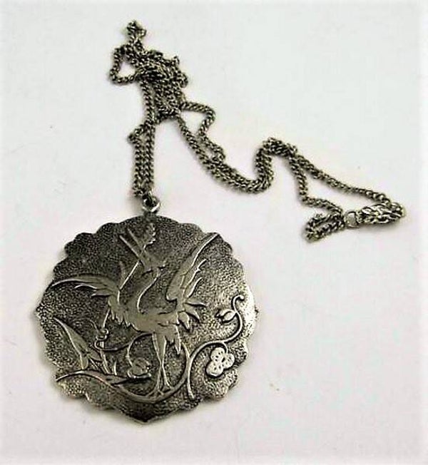 Kraanvogel, heron, naar Max Neiger, verzilverd + ketting  (7295-762)